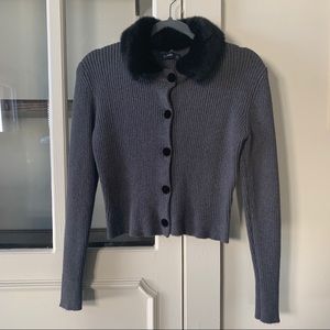 ZARA FUR COLLARED CARDIGAN